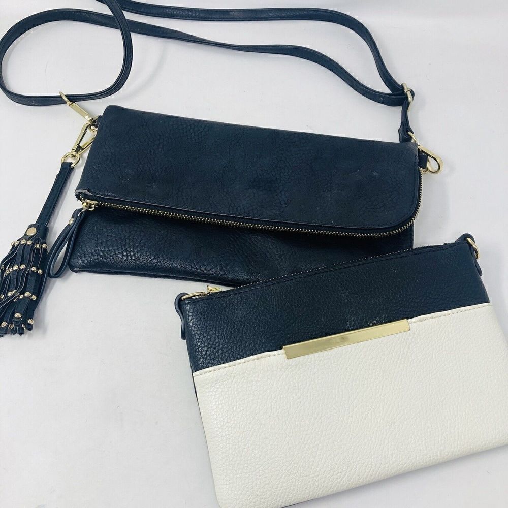 Charming Charlie Women’s Lot Of 2 Handbag & Clutch‎ Black Pebbled Faux Leather